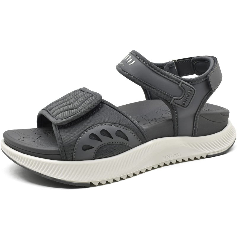 ONCAI Walking Sandals Women,Arch Support Hiking Sandals with Orthotic Outdoor Footbed for Plantar Fasciitis,Water Athletic Platform Sandalias Mujer with 3 Adjustable Strap Grey/White Size 8.5 - Image 1